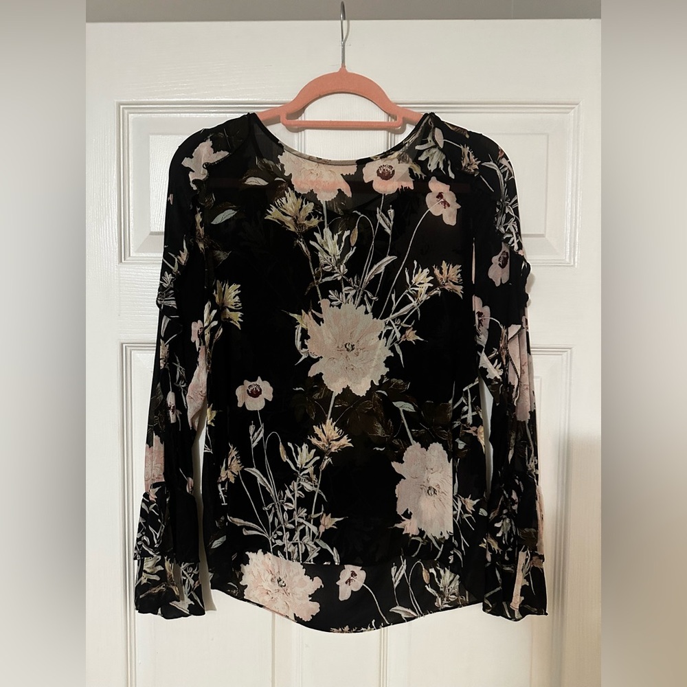 Lucky Brand Black and Cream Floral Blouse